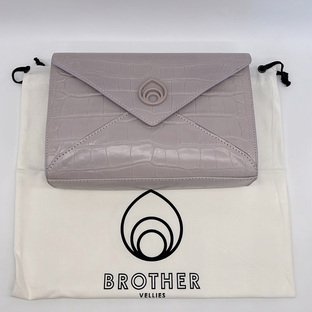 Brother Vellies Love Letter Croc-Embossed Leather Envelope Clutch Lavender